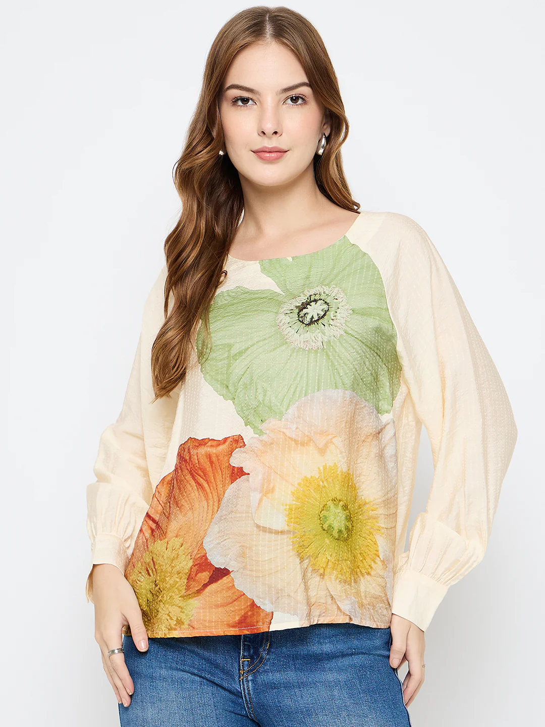 Madame Floral Print Rayon Blend Off White Top - Image 3