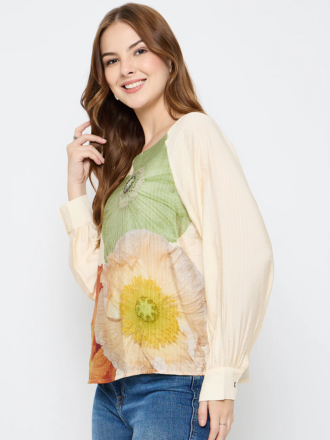 Madame Floral Print Rayon Blend Off White Top - Image 5