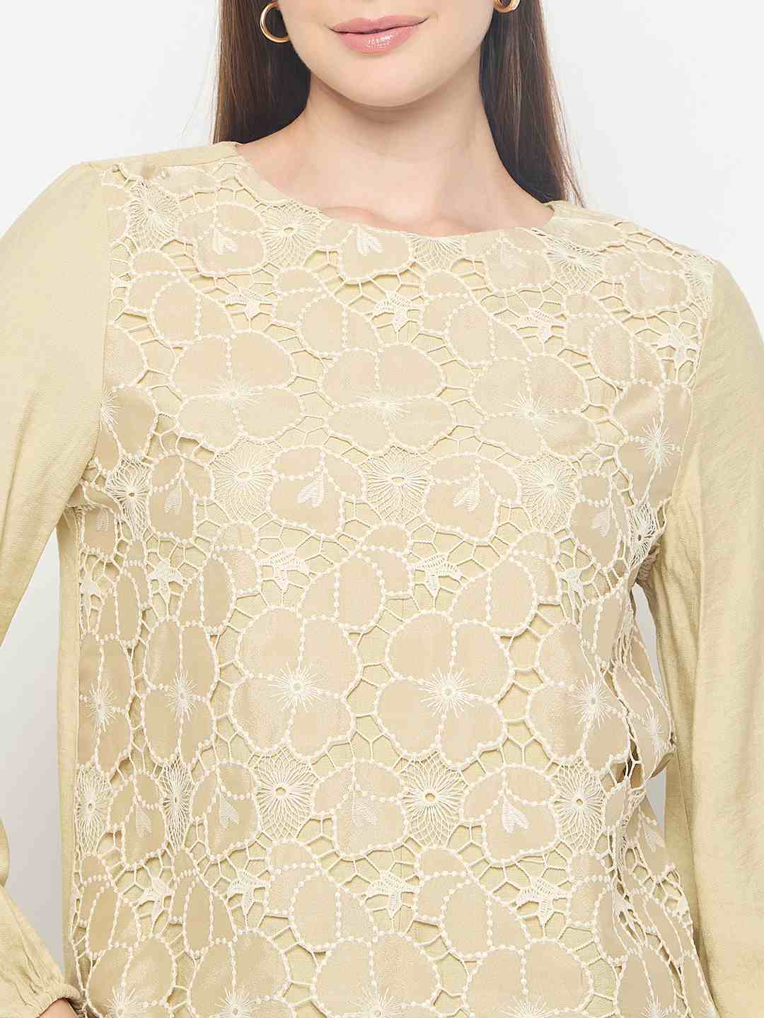 Madame Lace Floral Overlay Lemon Green Top - Image 7