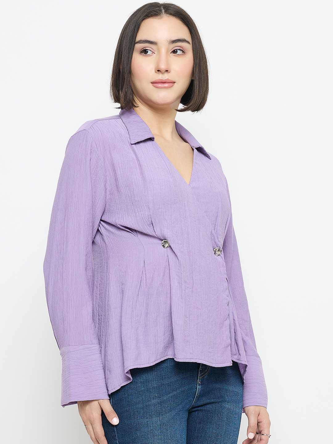 Madame Tie Knot Lilac Wrap Top - Image 4