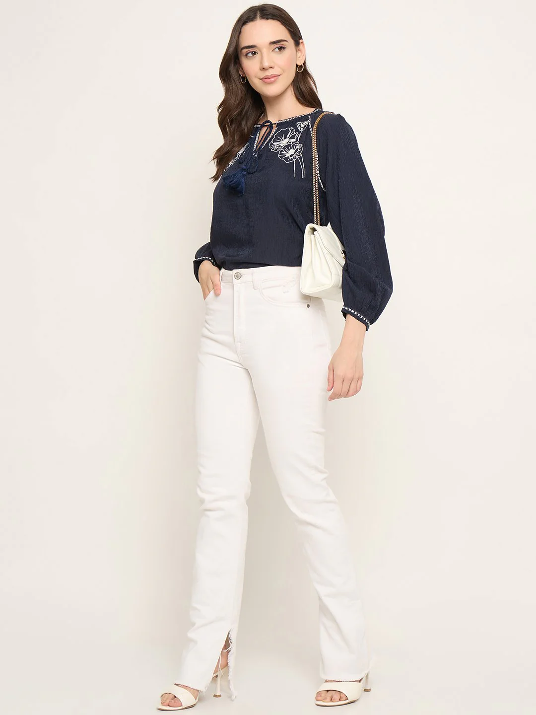Madame Embroidered Tencel Blend Blue Top - Image 2
