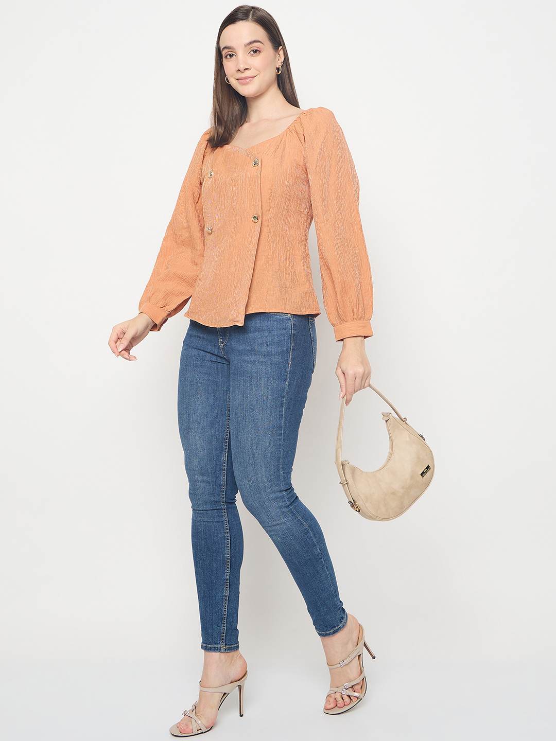 Madame Double Breasted Orange Wrap Top - Image 2