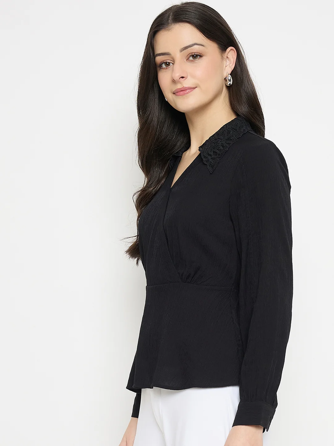 Madame Black Rayon Blend Peplum Shirt Top - Image 5