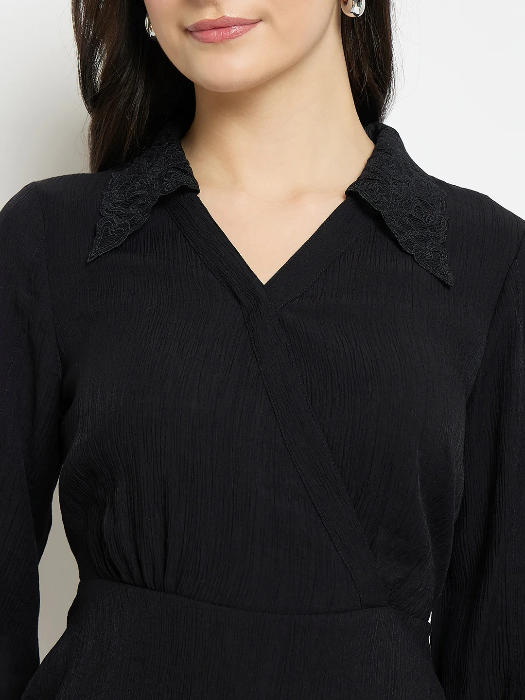 Madame Black Rayon Blend Peplum Shirt Top - Image 7