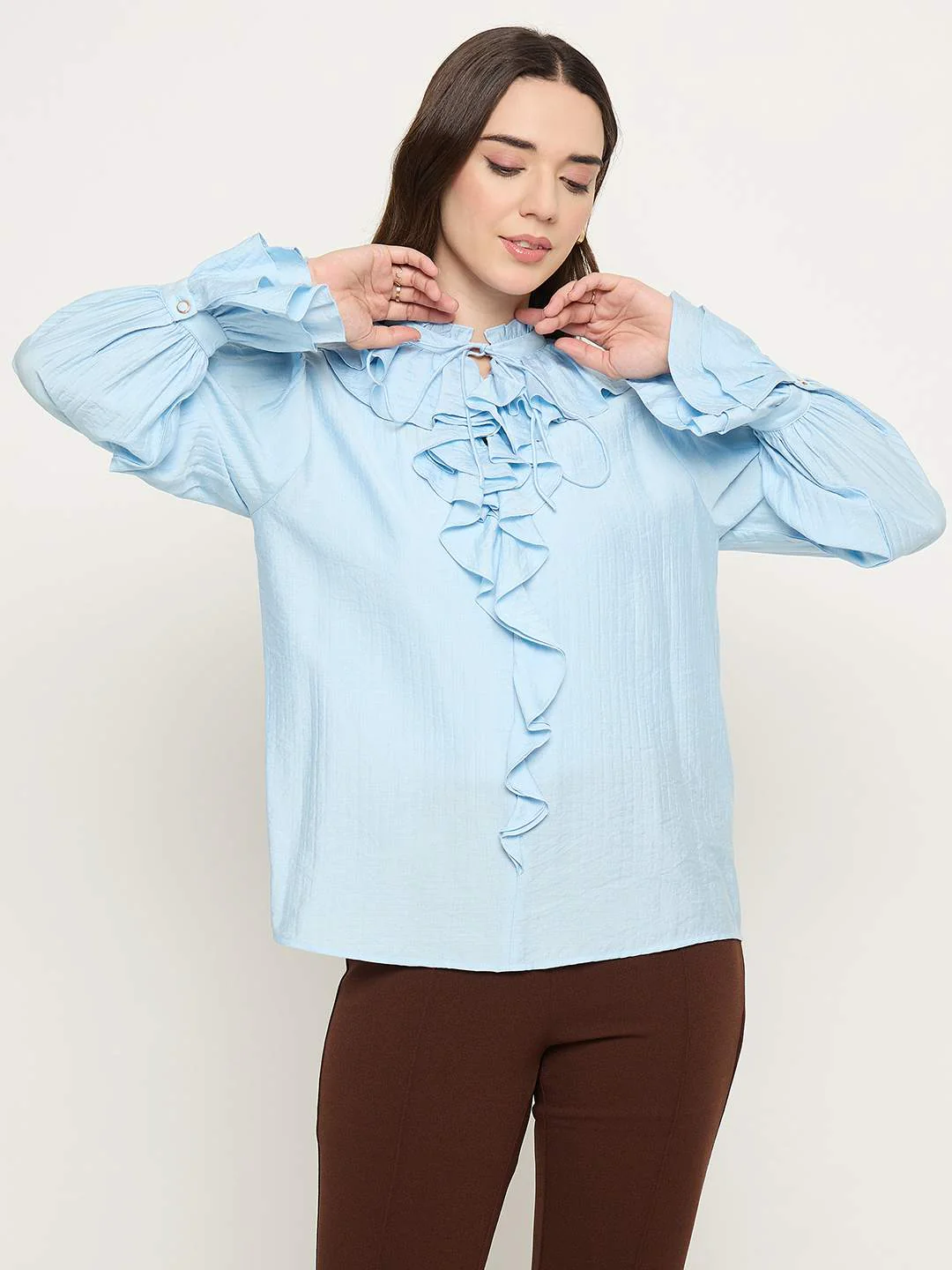 Madame Double Breasted Blue Tencel Blend Top - Image 3
