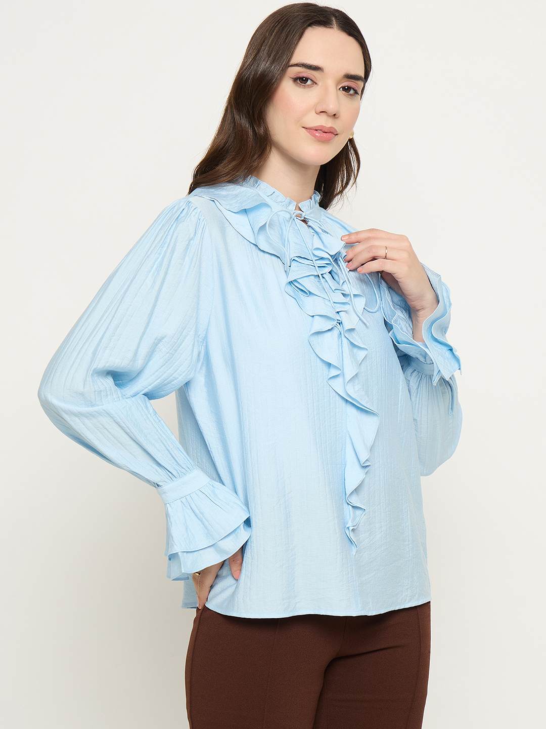 Madame Double Breasted Blue Tencel Blend Top - Image 4