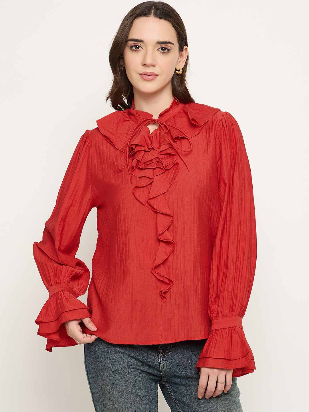 Madame Double Breasted Red Tencel Blend Top - Image 3