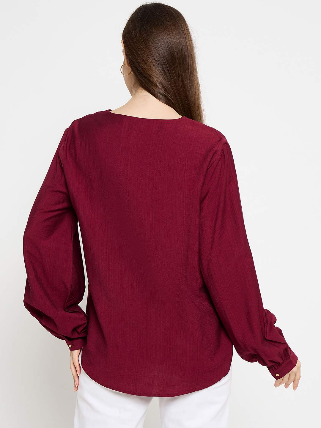 Madame Gold Button Detail Maroon Top - Image 6