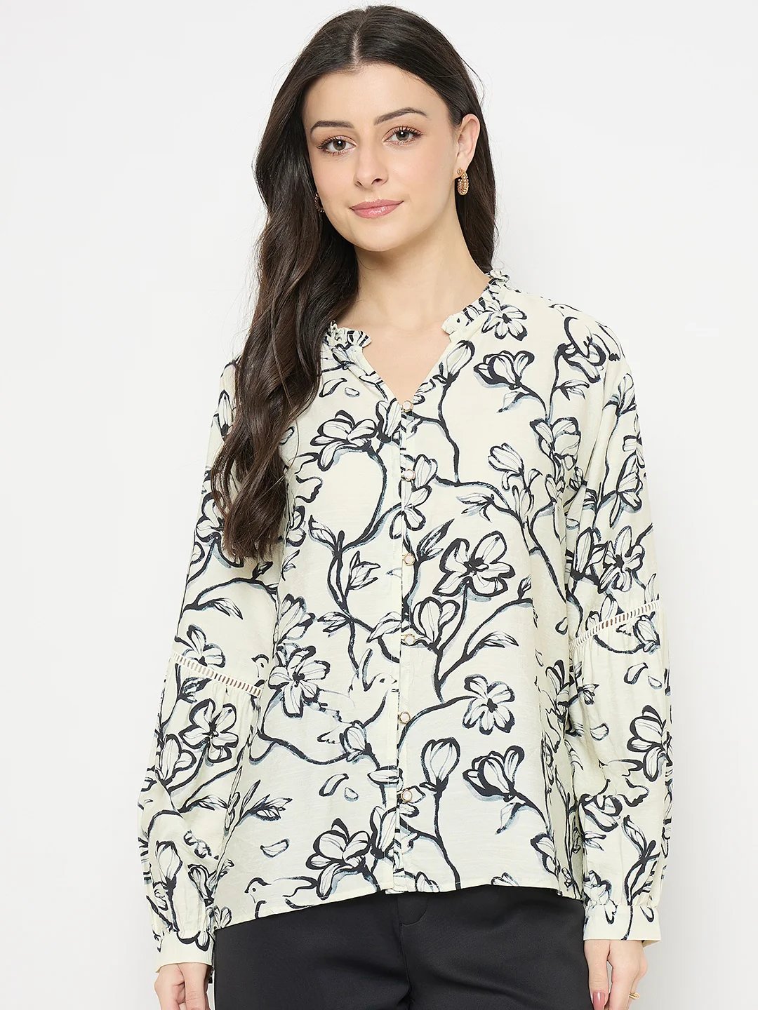 Madame Black Rayon Blend Printed Top