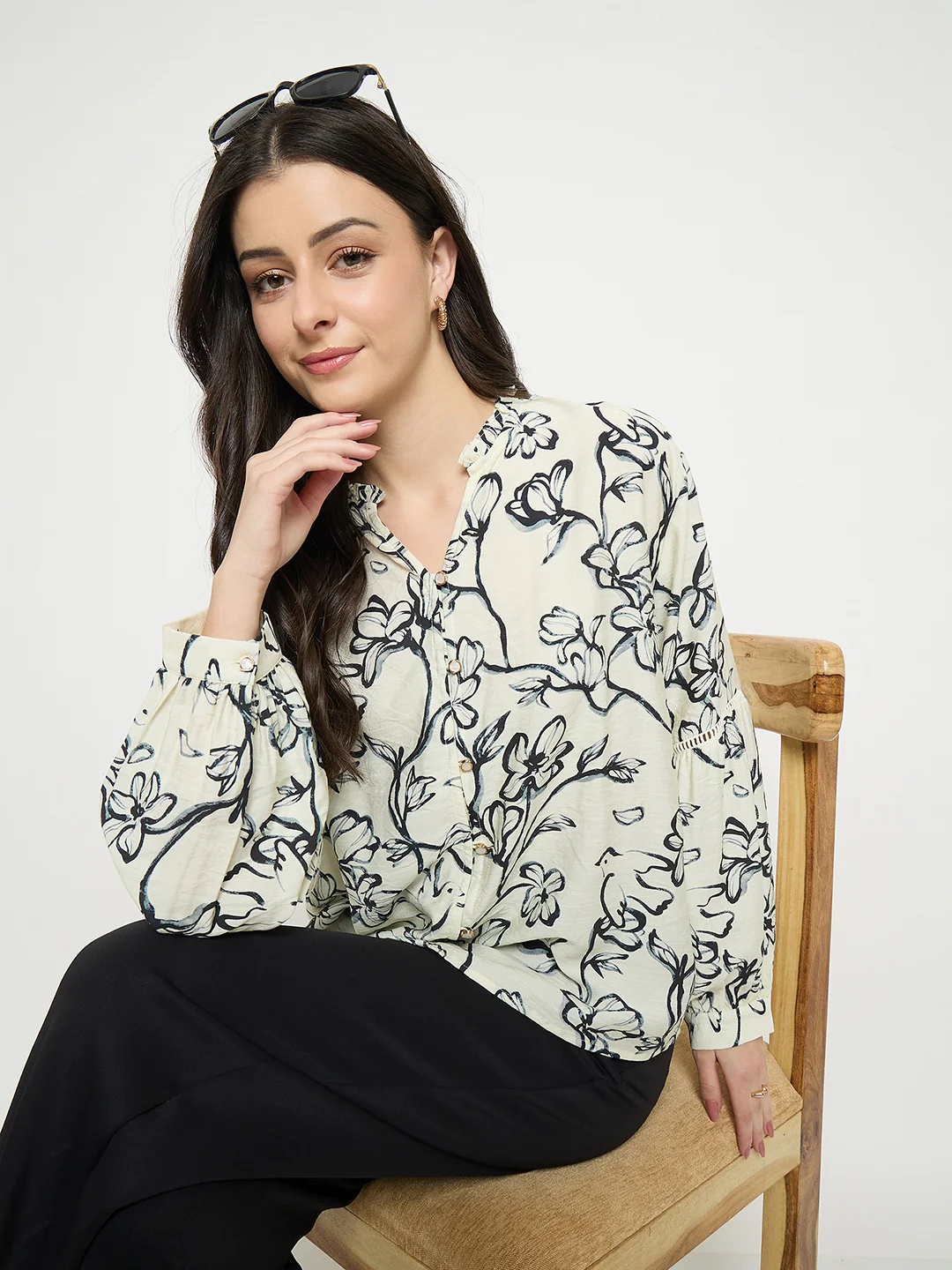Madame Black Rayon Blend Printed Top - Image 2