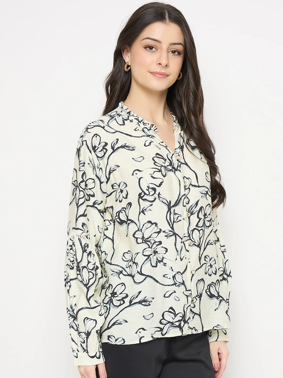 Madame Black Rayon Blend Printed Top - Image 4