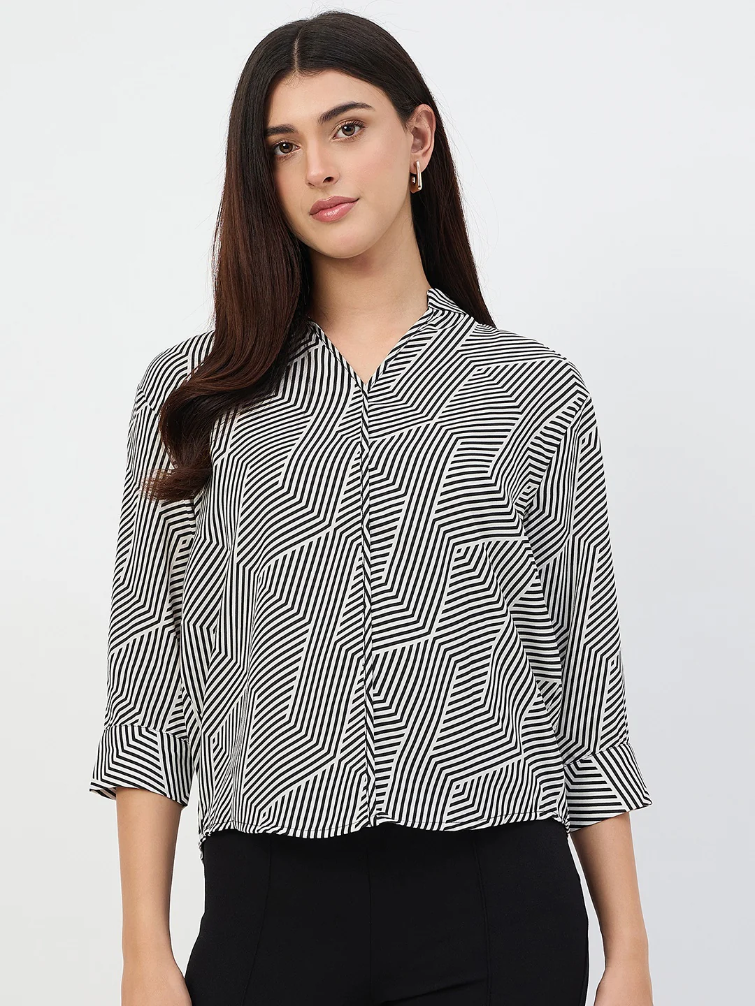 Madame Black V-Neck Printed Cotton Top