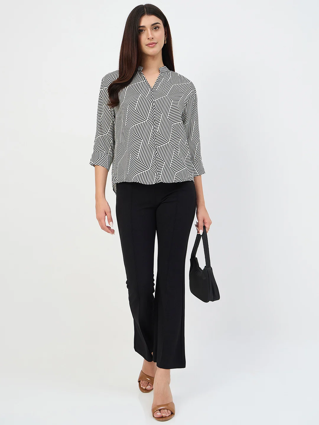 Madame Black V-Neck Printed Cotton Top - Image 2