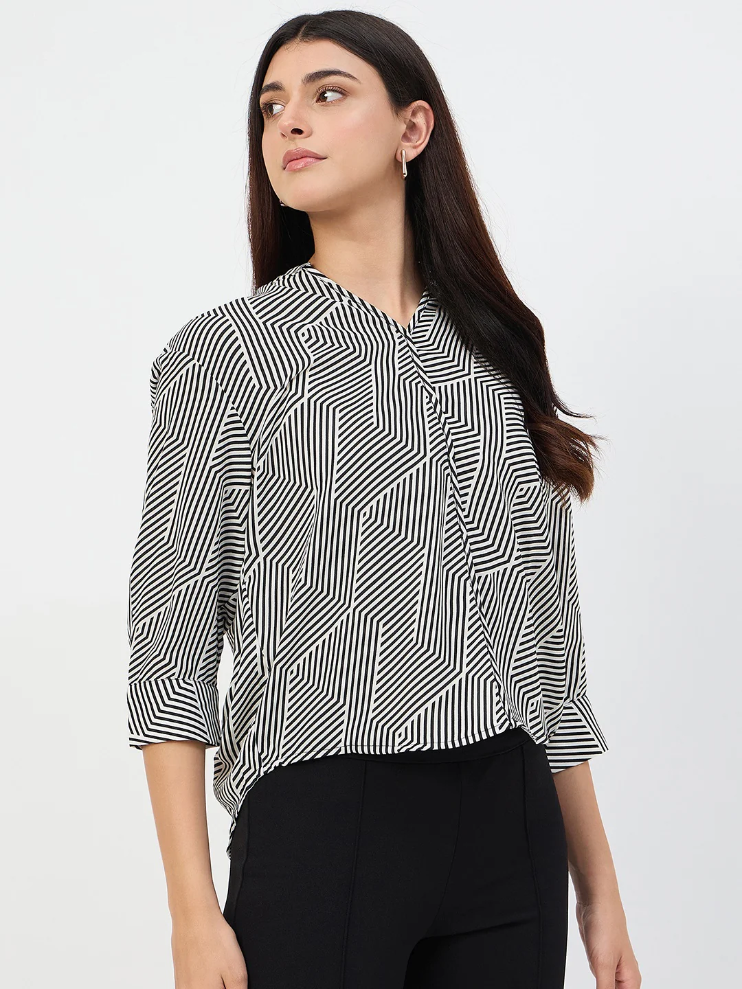 Madame Black V-Neck Printed Cotton Top - Image 4