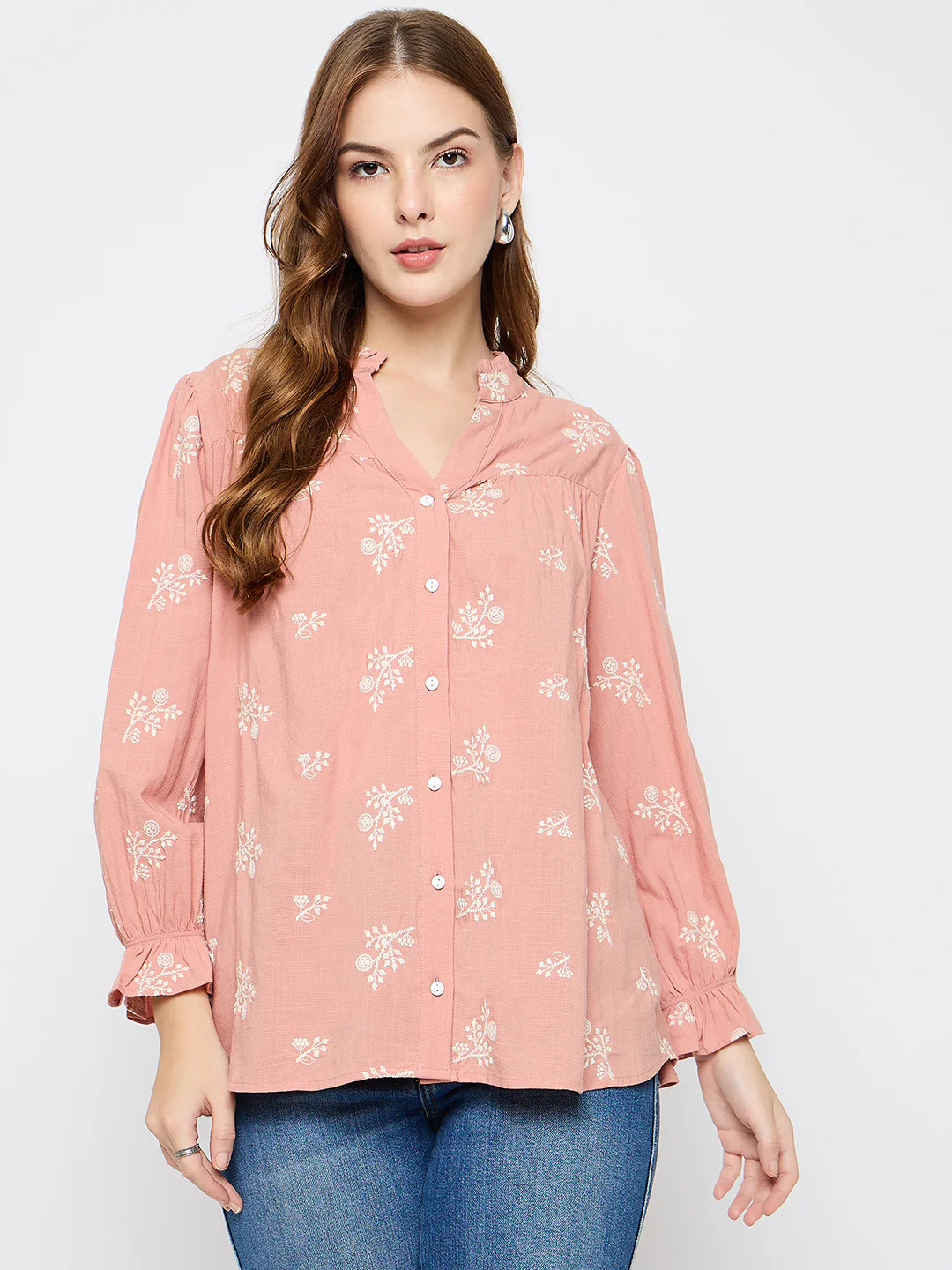 Madame Floral Print Cotton Blend Dusty Pink Top - Image 3