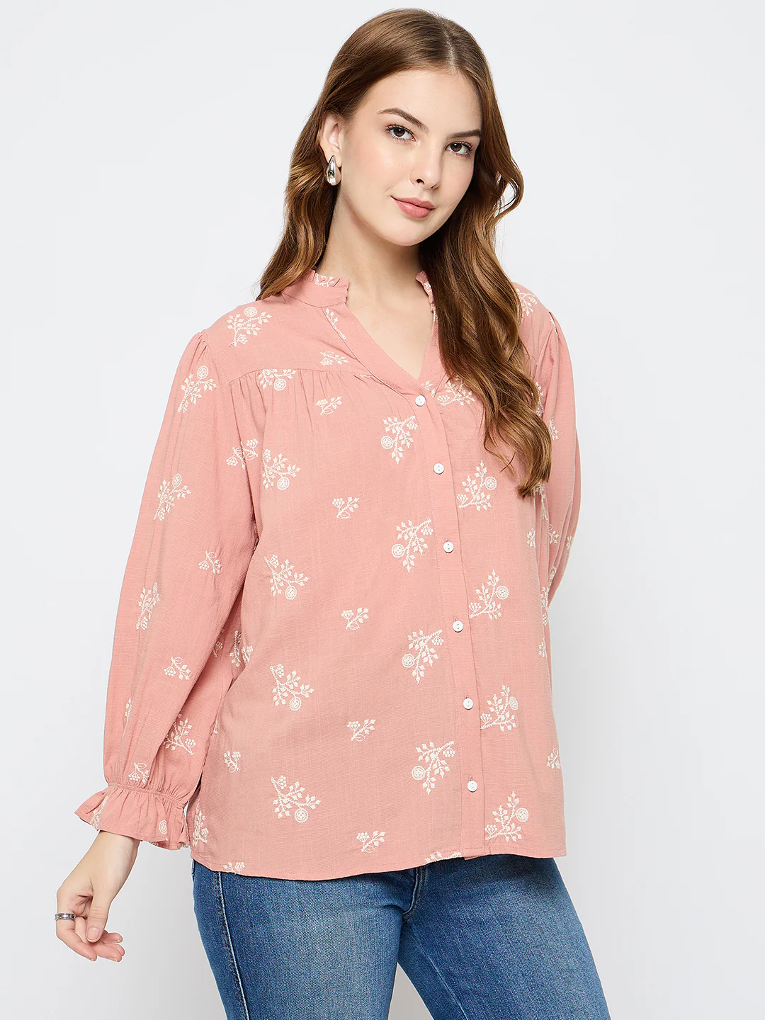 Madame Floral Print Cotton Blend Dusty Pink Top - Image 4