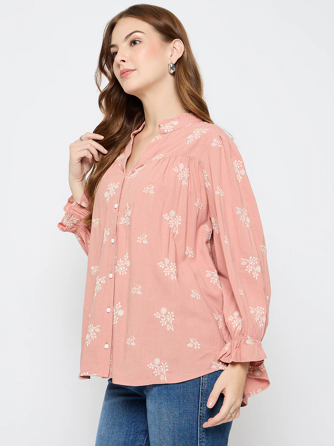 Madame Floral Print Cotton Blend Dusty Pink Top - Image 5