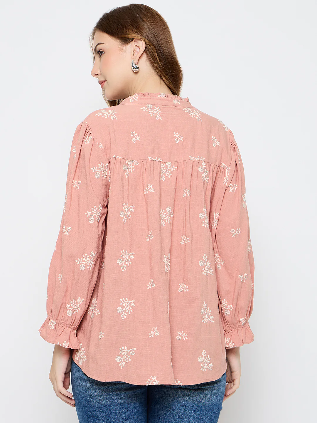 Madame Floral Print Cotton Blend Dusty Pink Top - Image 6