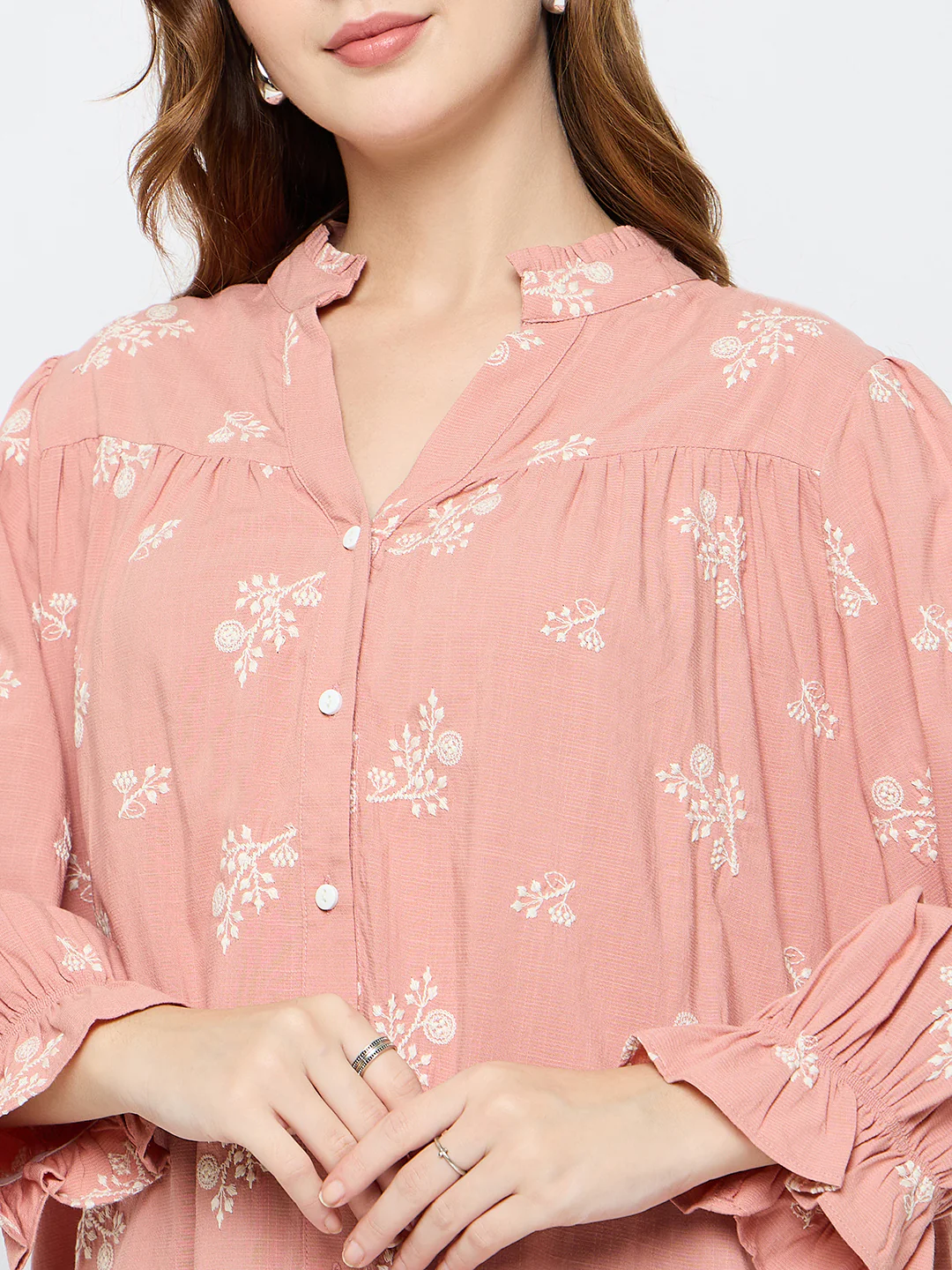 Madame Floral Print Cotton Blend Dusty Pink Top - Image 7