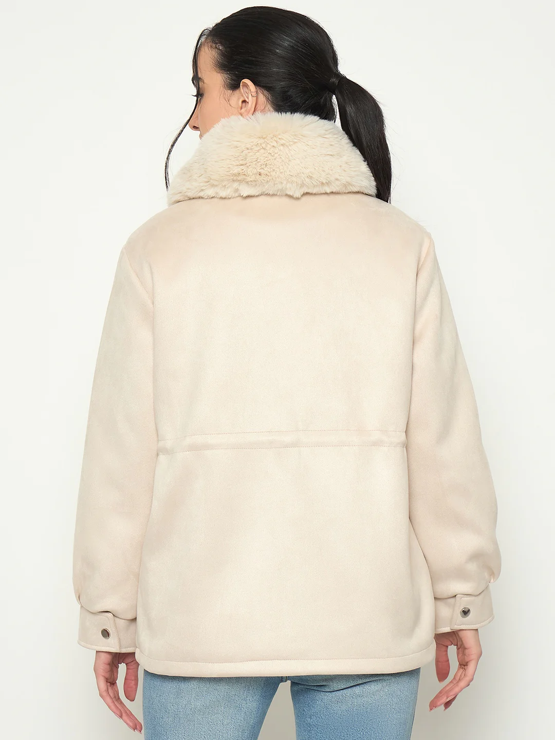 Madame Faux Fur Collar Beige Jacket - Image 6
