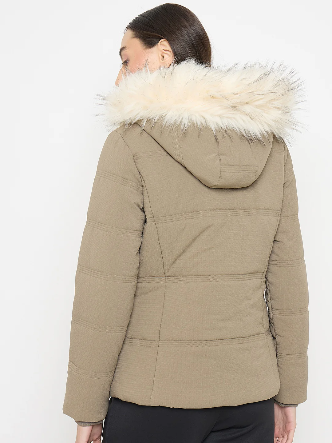 Madame Faux Fur Olive Green Puffer Jacket - Image 6