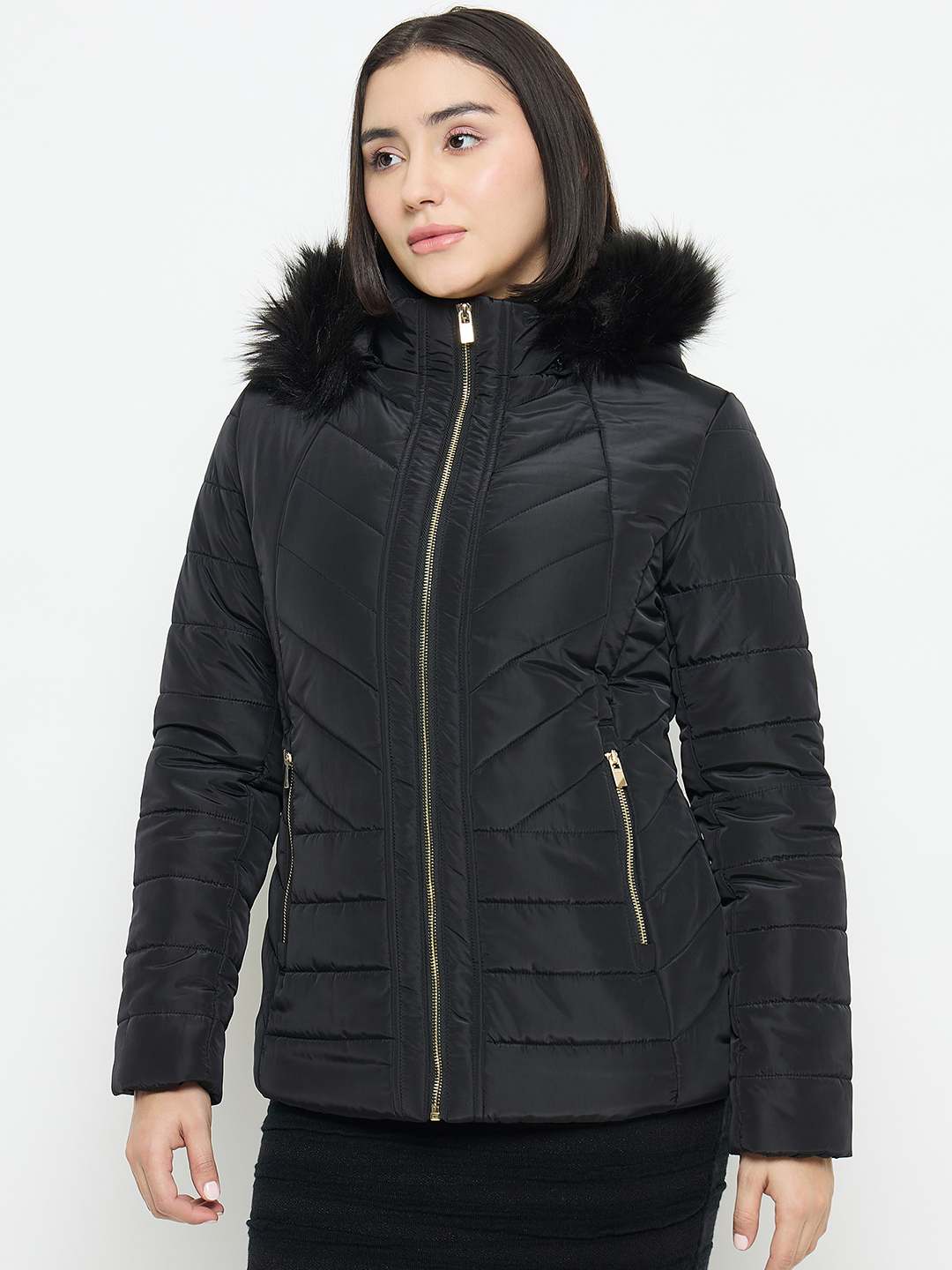 Madame Black Quilted Fur Jacket - Image 5