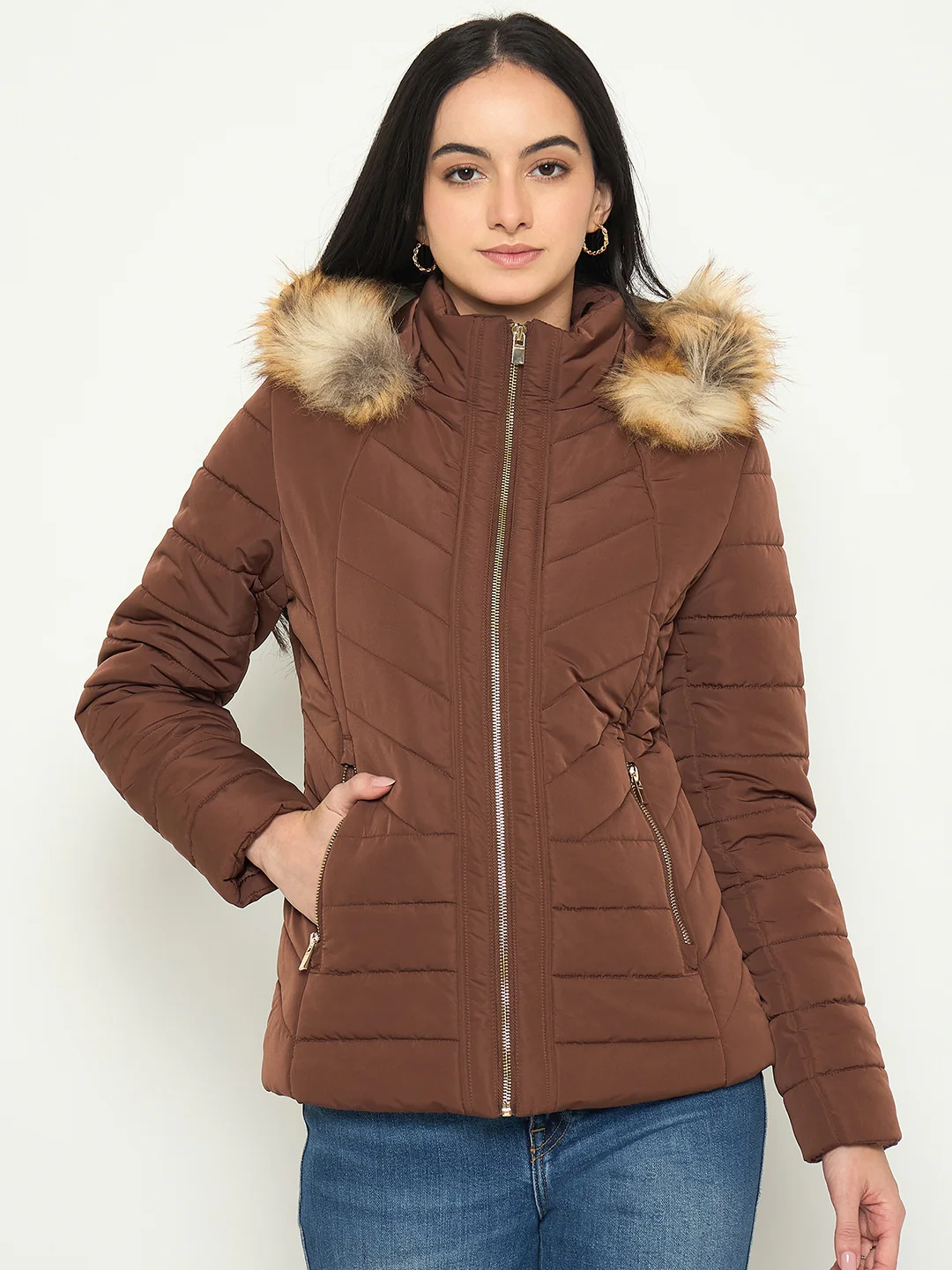 Madame Quilted Faux Fur Hooded Jacket