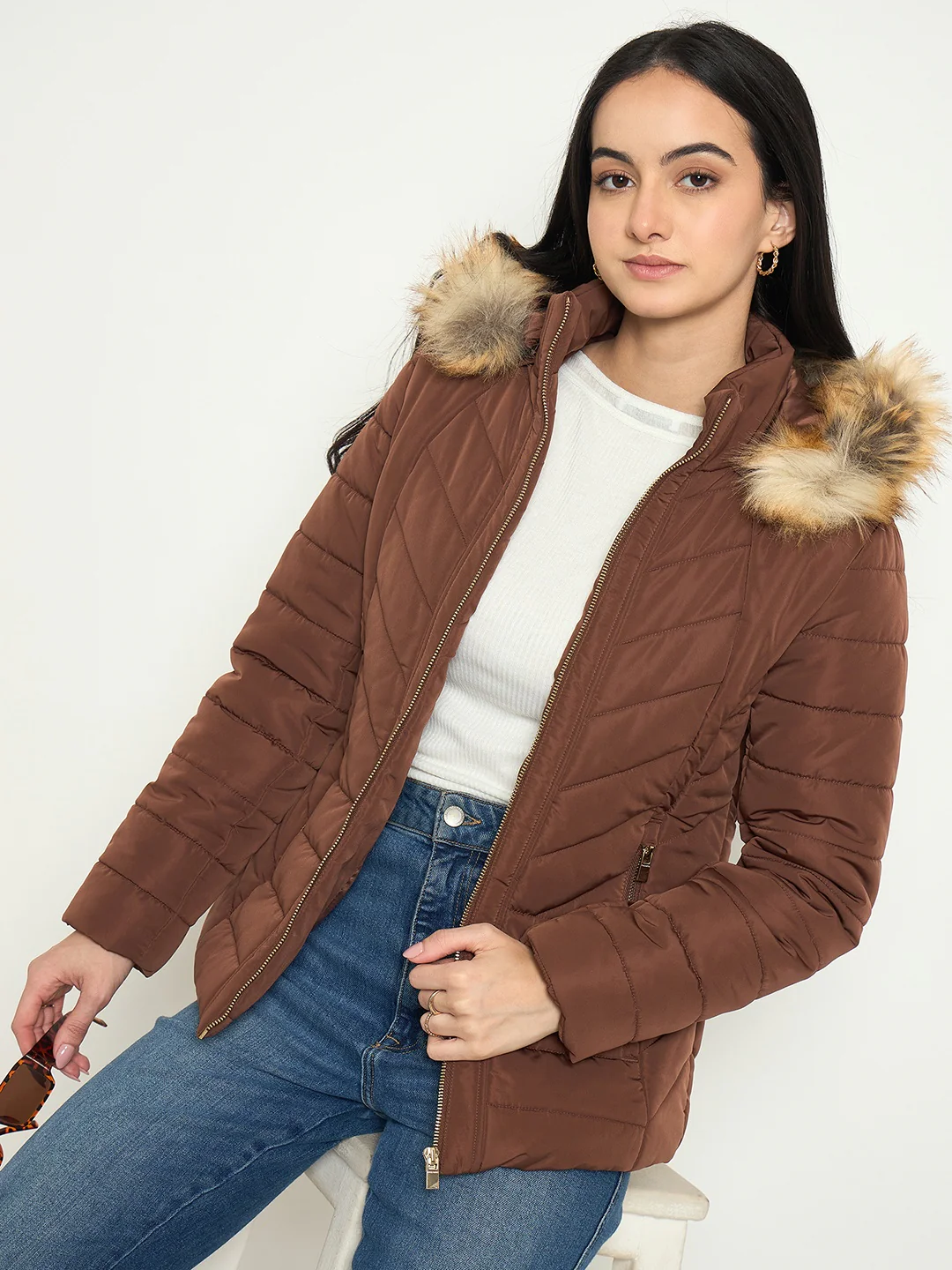 Madame Quilted Faux Fur Hooded Jacket - Image 2