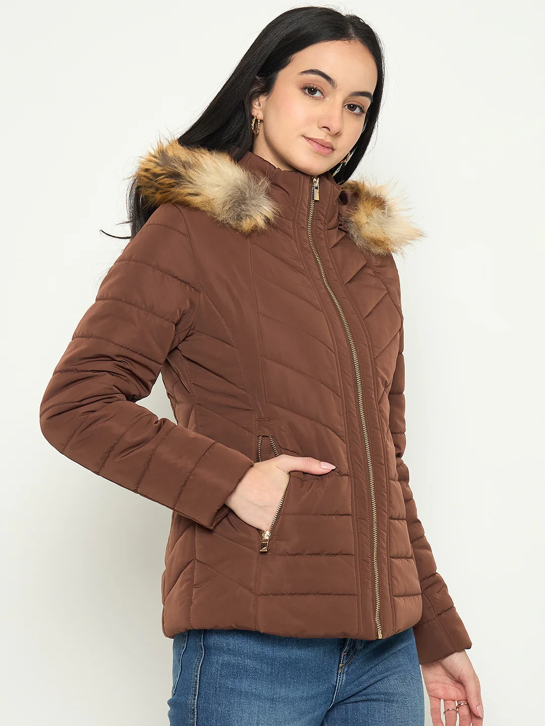 Madame Quilted Faux Fur Hooded Jacket - Image 4