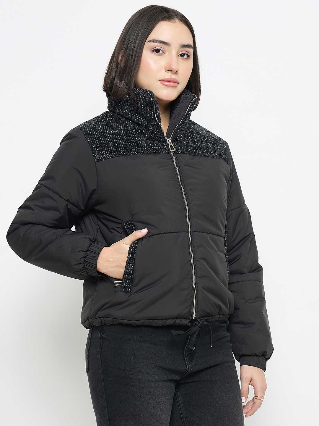 Madame Black Quilted Crop Jacket - Image 4