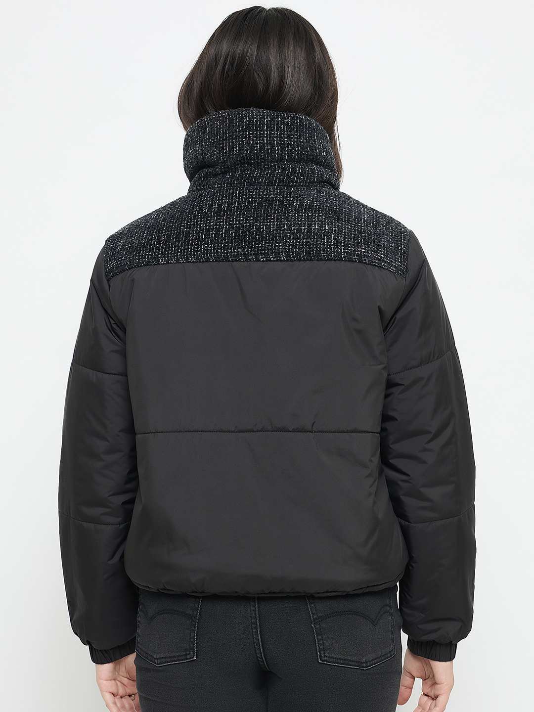 Madame Black Quilted Crop Jacket - Image 6