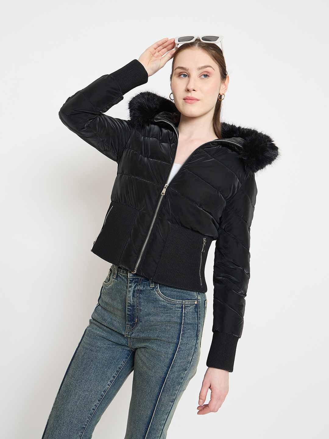 Madame Faux Fur Hood Black Puffer Jacket - Image 2