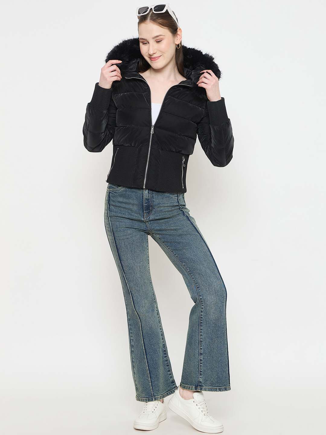 Madame Faux Fur Hood Black Puffer Jacket - Image 3