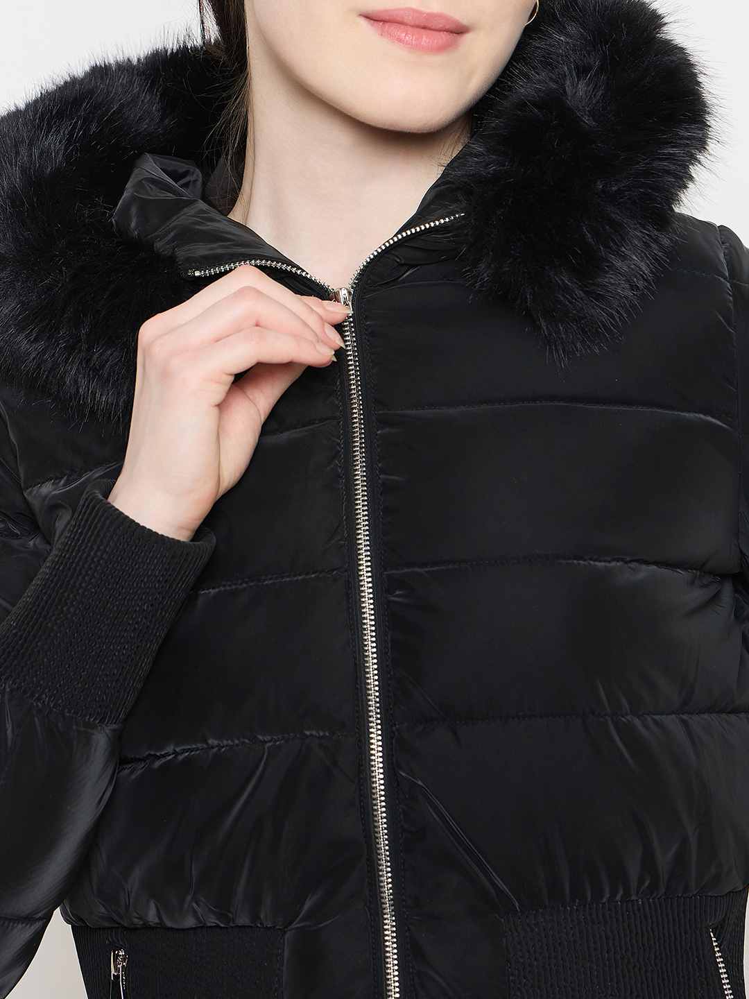 Madame Faux Fur Hood Black Puffer Jacket - Image 7