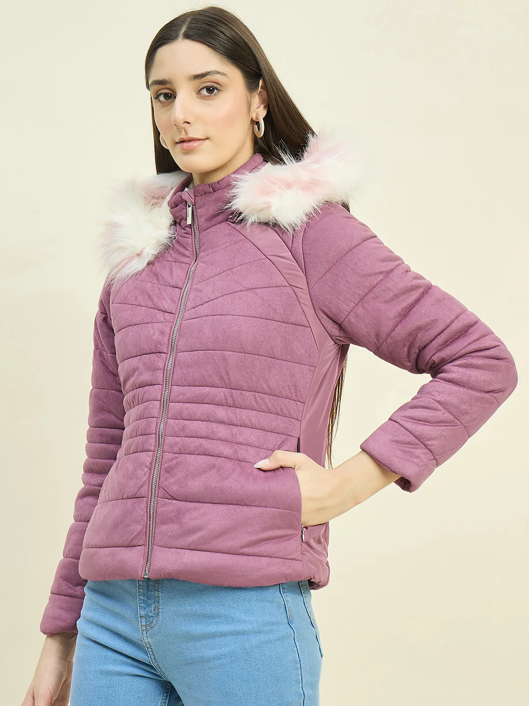 Madame Wine Red Fur Collar Jacket - Image 4