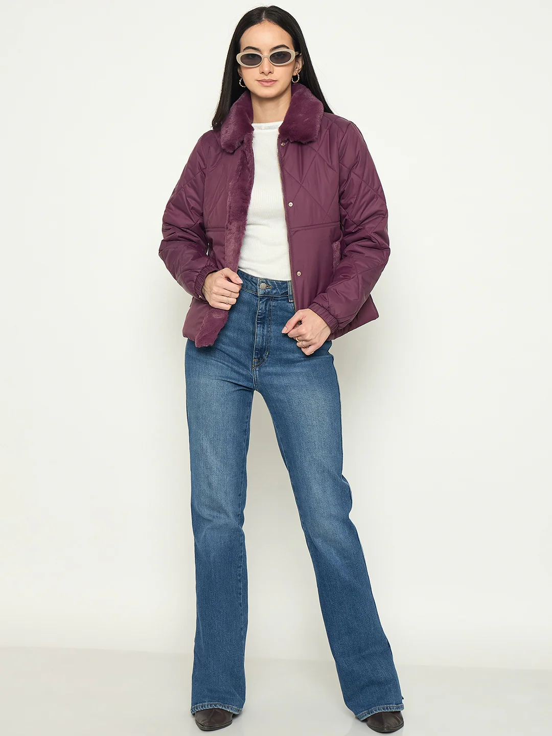 Madame Plum Quilted Faux Fur Collar Jacket - Image 3