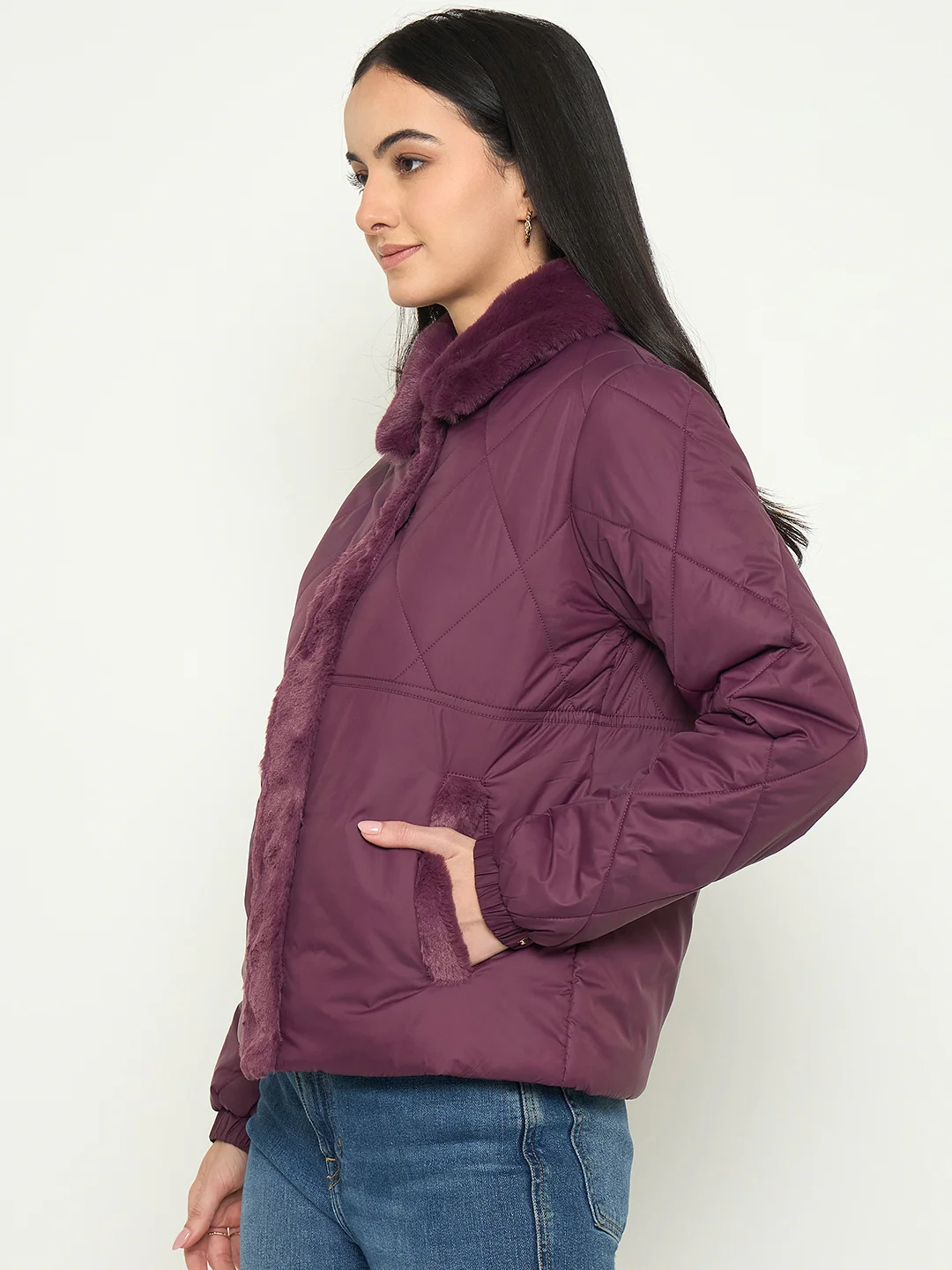 Madame Plum Quilted Faux Fur Collar Jacket - Image 5