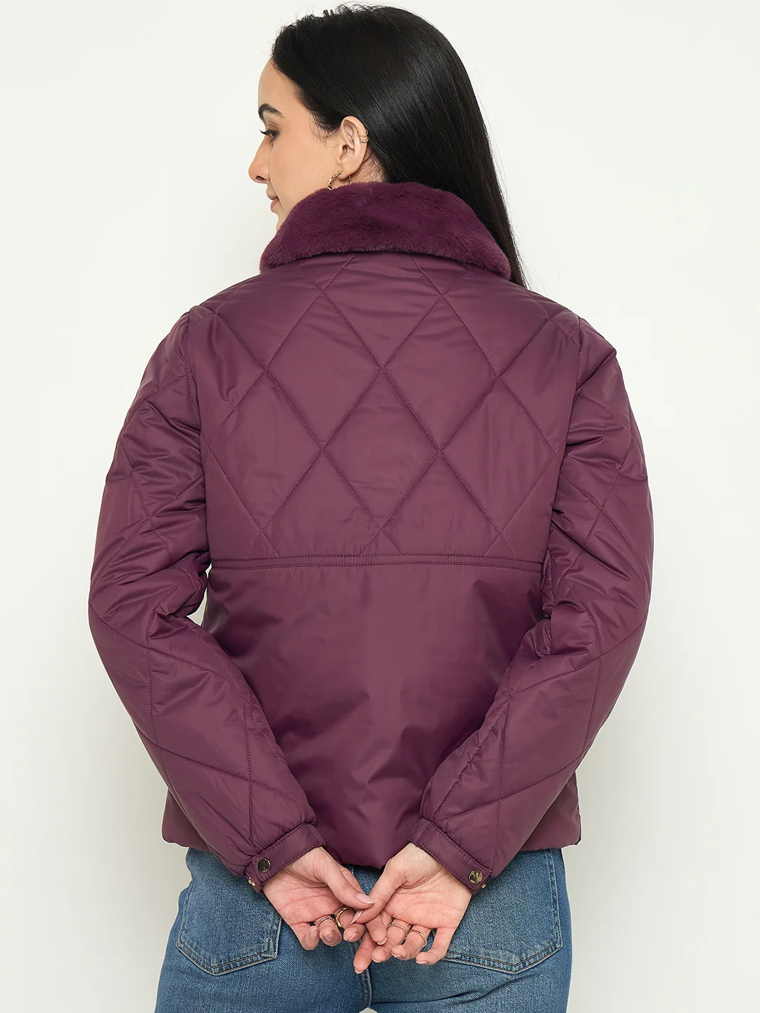 Madame Plum Quilted Faux Fur Collar Jacket - Image 6