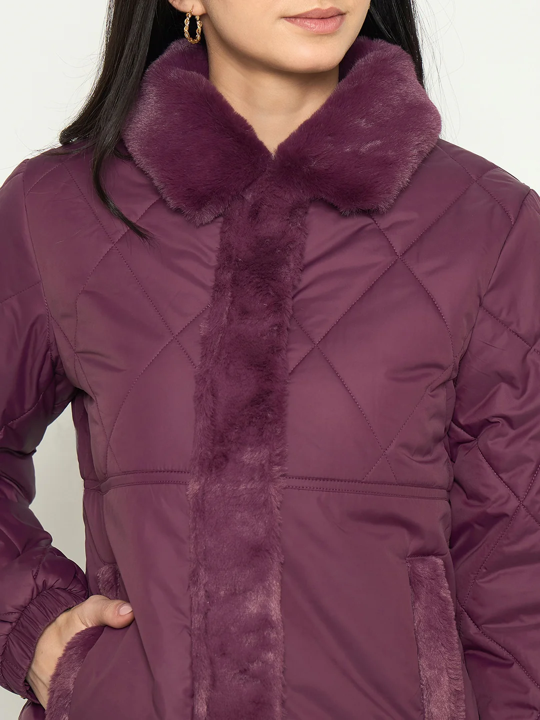 Madame Plum Quilted Faux Fur Collar Jacket - Image 7