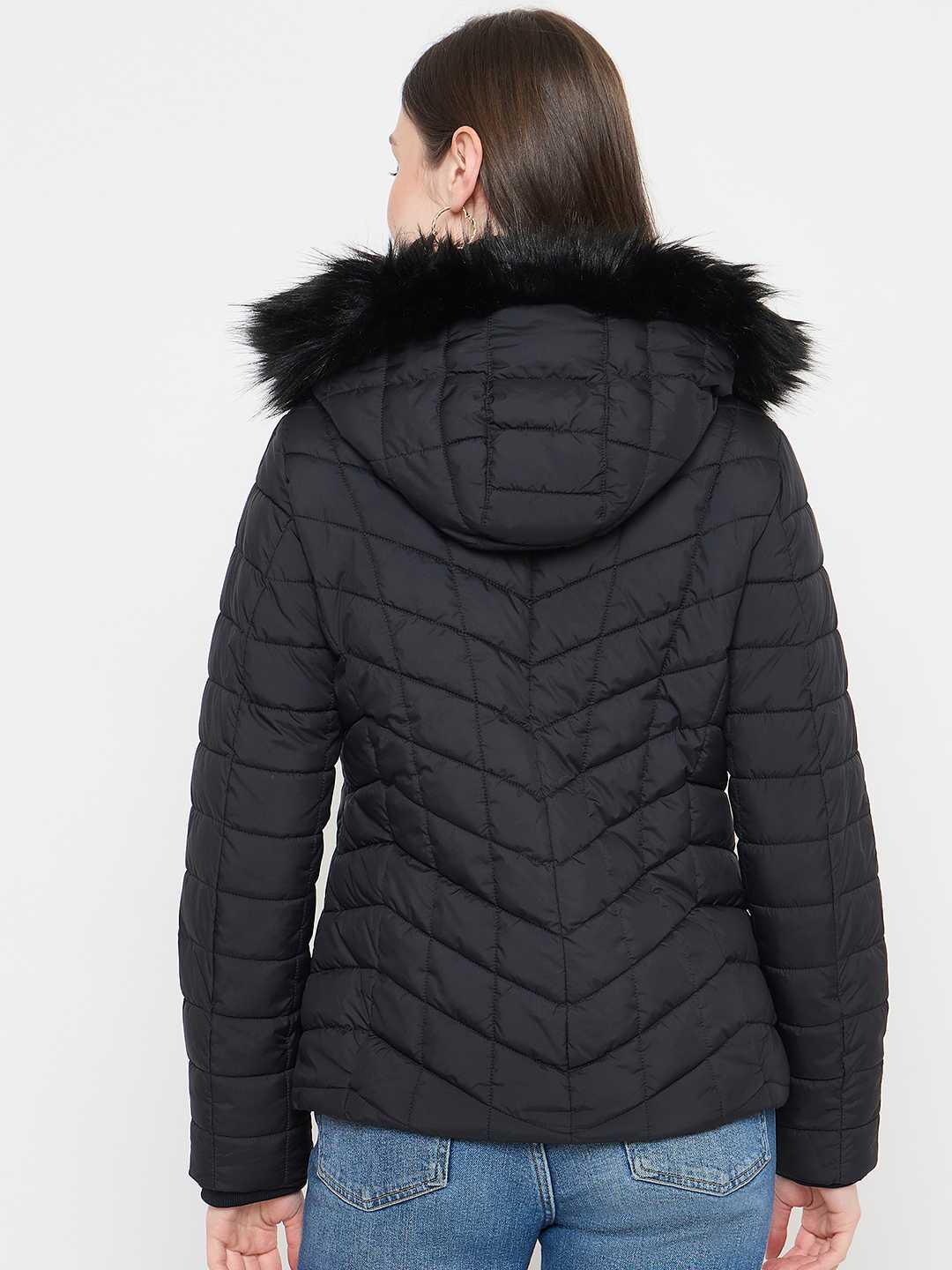 Madame Black Quilted Fur Hood Jacket - Image 6