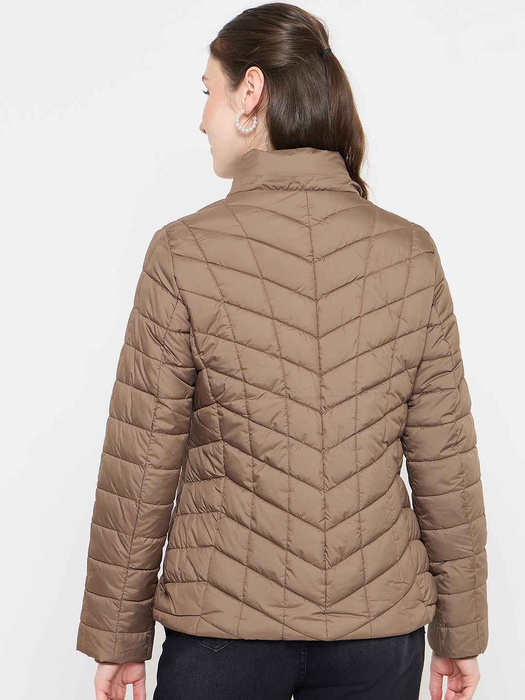 Madame Brown Colour Quilted Fur Hood Jacket - Image 6