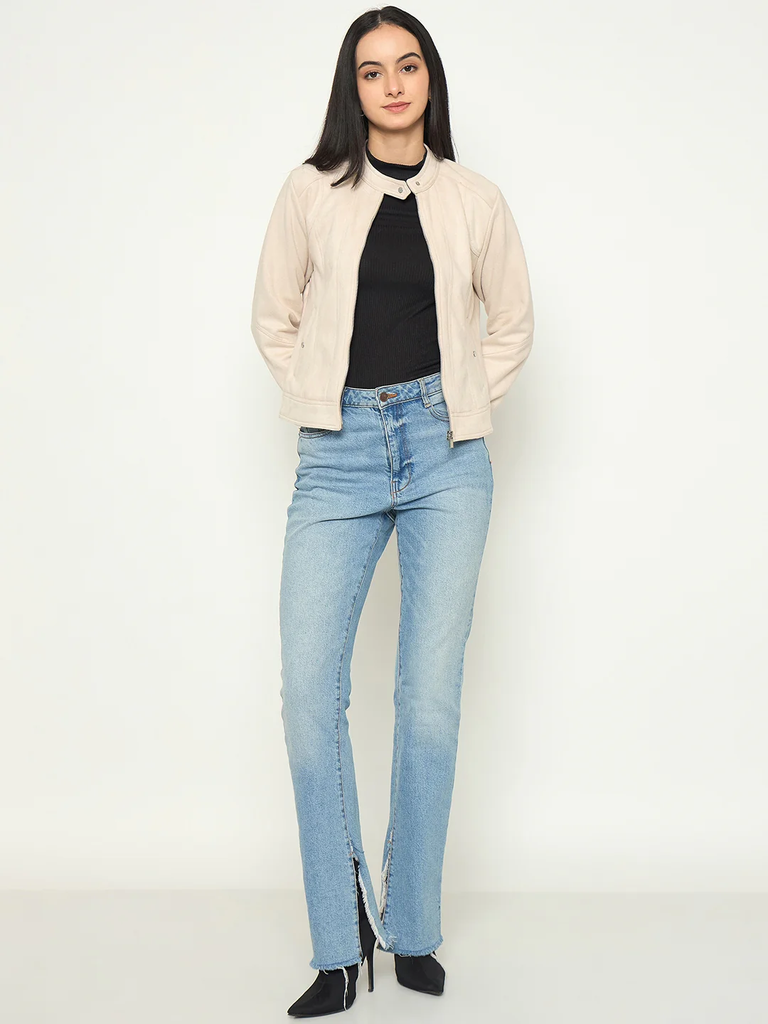 Madame Beige Jacket with Snap Button Collar - Image 3