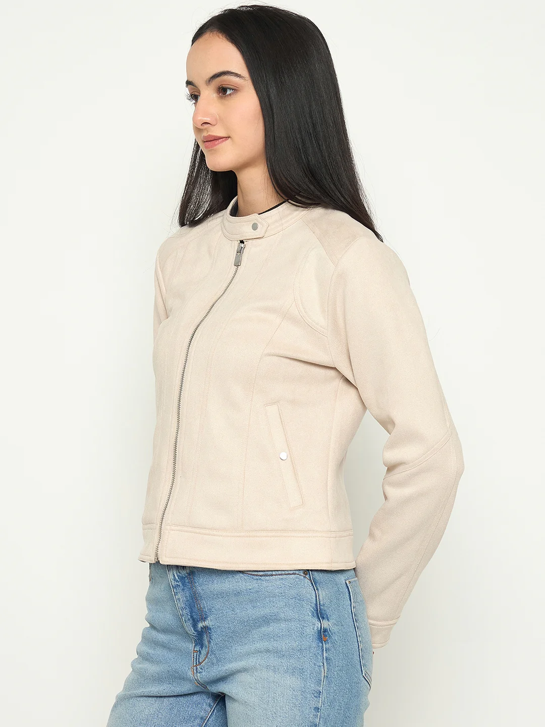 Madame Beige Jacket with Snap Button Collar - Image 5