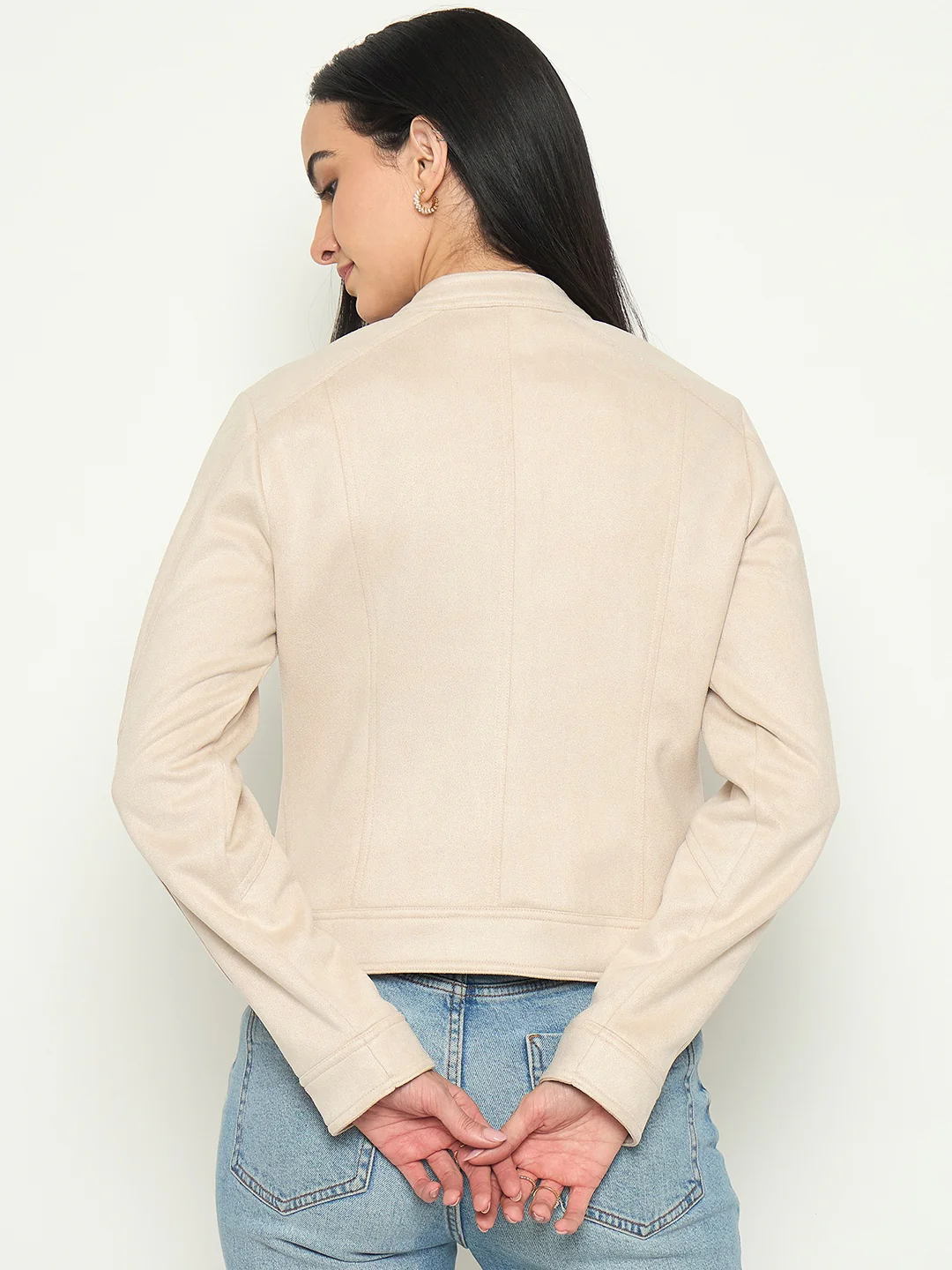 Madame Beige Jacket with Snap Button Collar - Image 6
