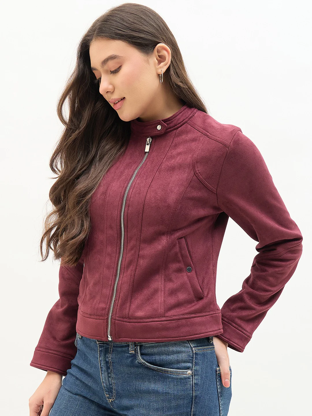 Madame Snap Button Collar Plum Jacket - Image 5