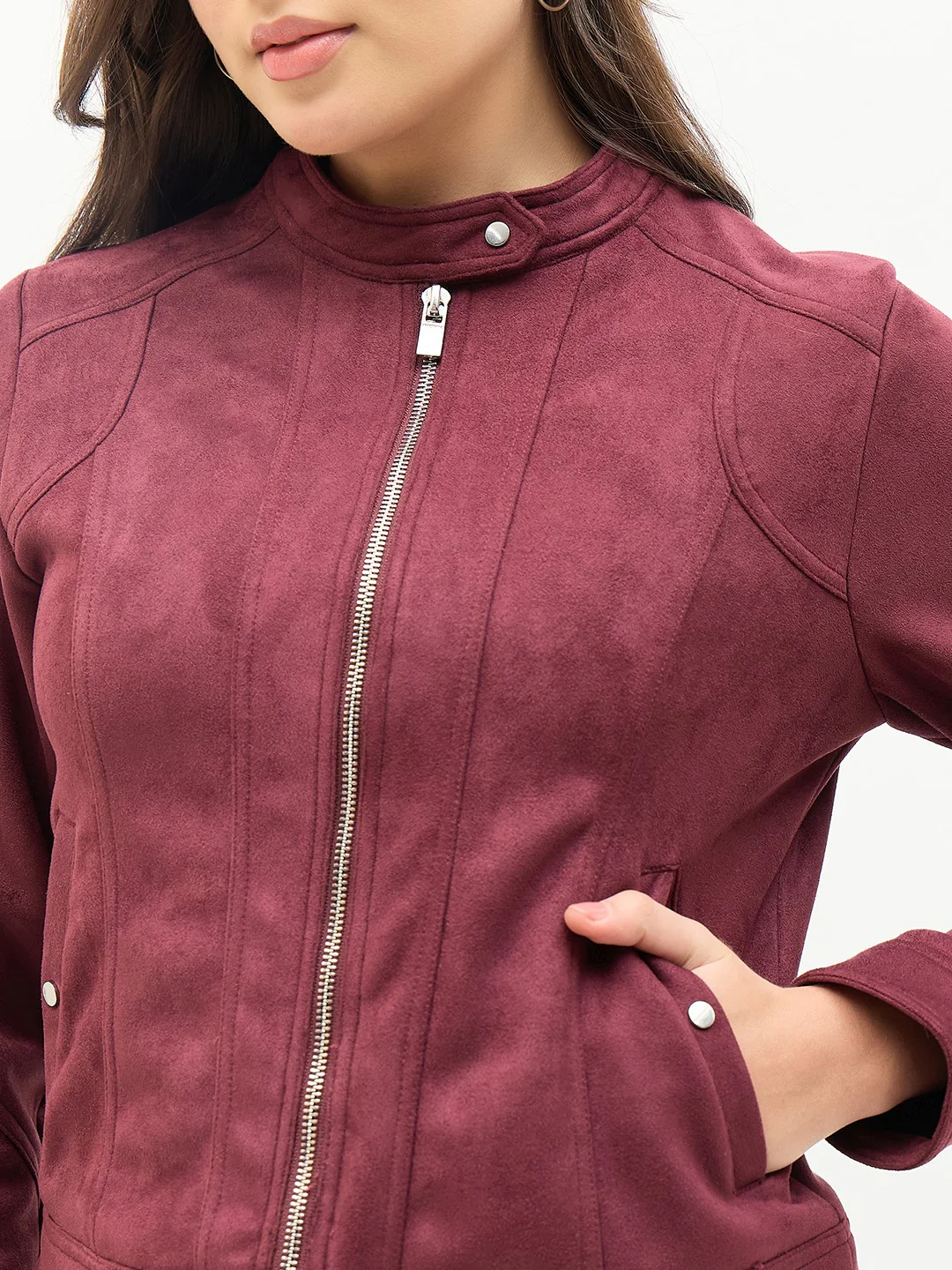 Madame Snap Button Collar Plum Jacket - Image 7