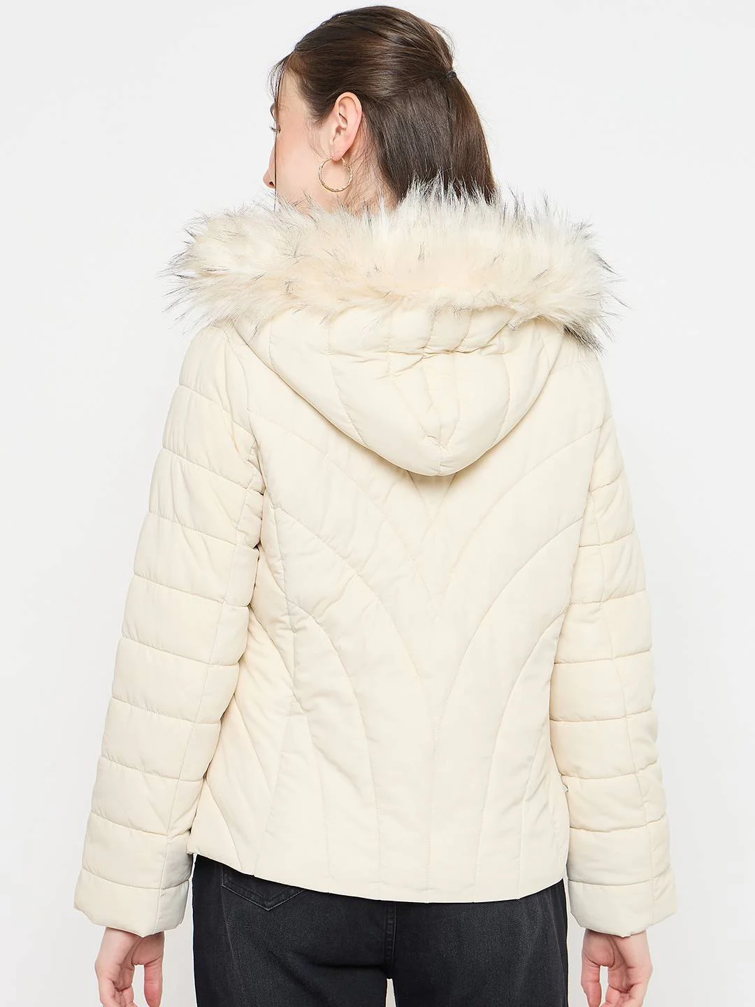 Madame Quilted Beige Jacket with Hood - Image 6