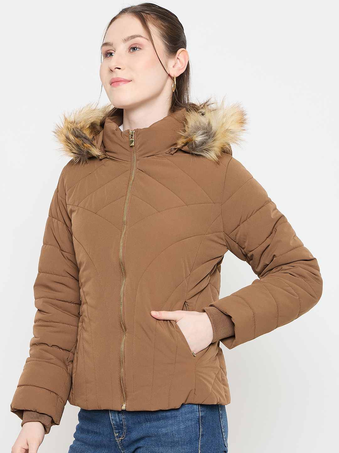 Madame Brown Quilted Hooded Jacket - Image 3