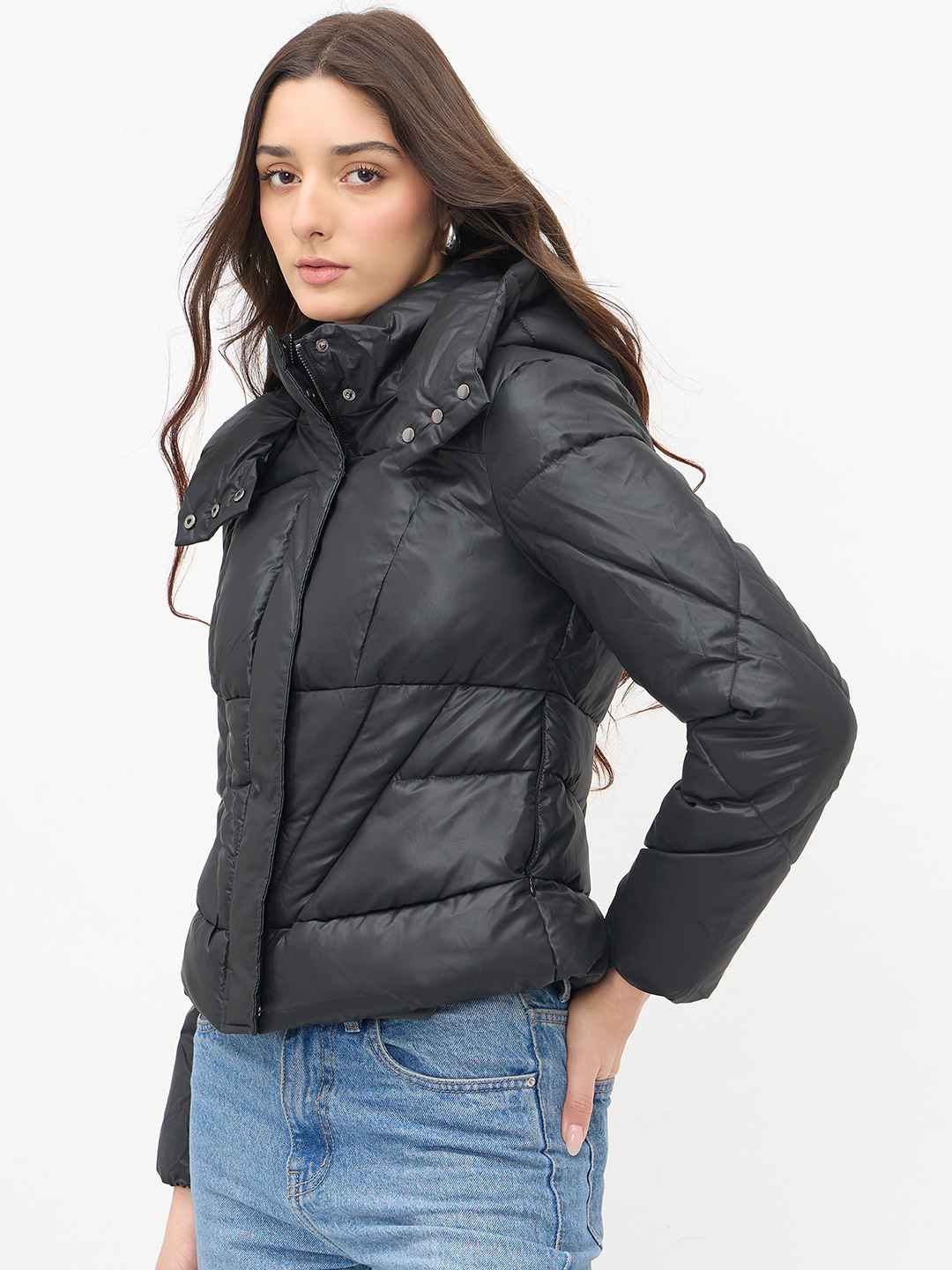 Madame Black Quilted PU Leather Jacket - Image 5