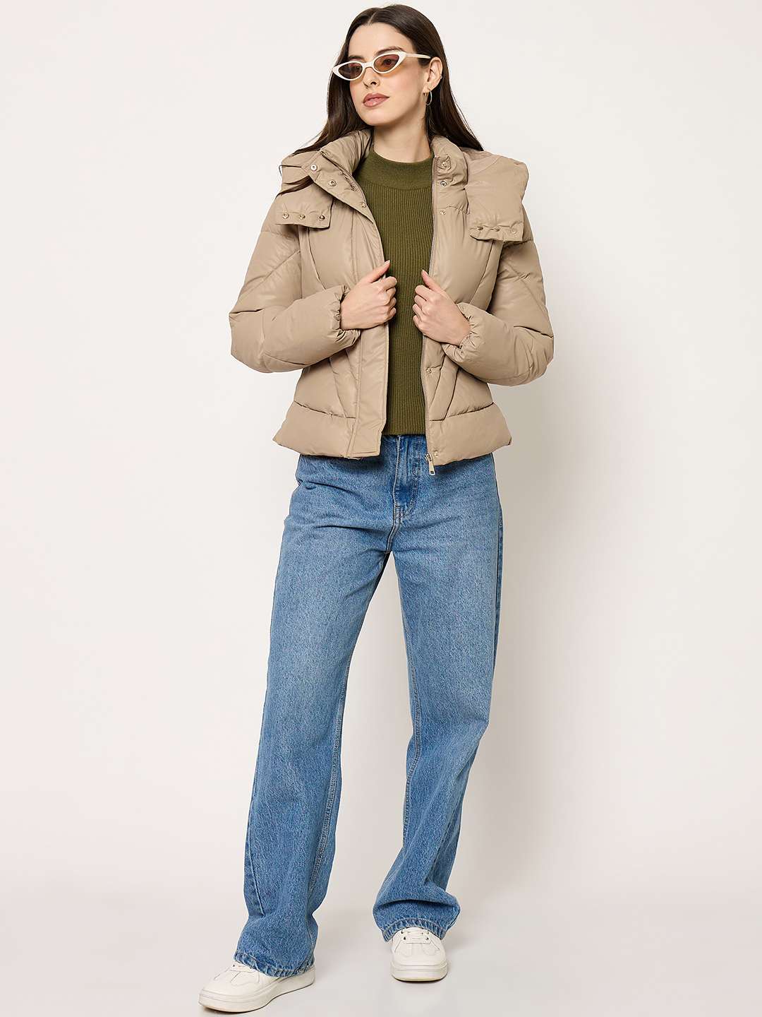 Madame Taupe Quilted PU Leather Jacket - Image 3